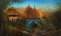 A. Q. Arif, 24 x 42 Inch, Oil on Canvas, Cityscape Painting, AC-AQ-473